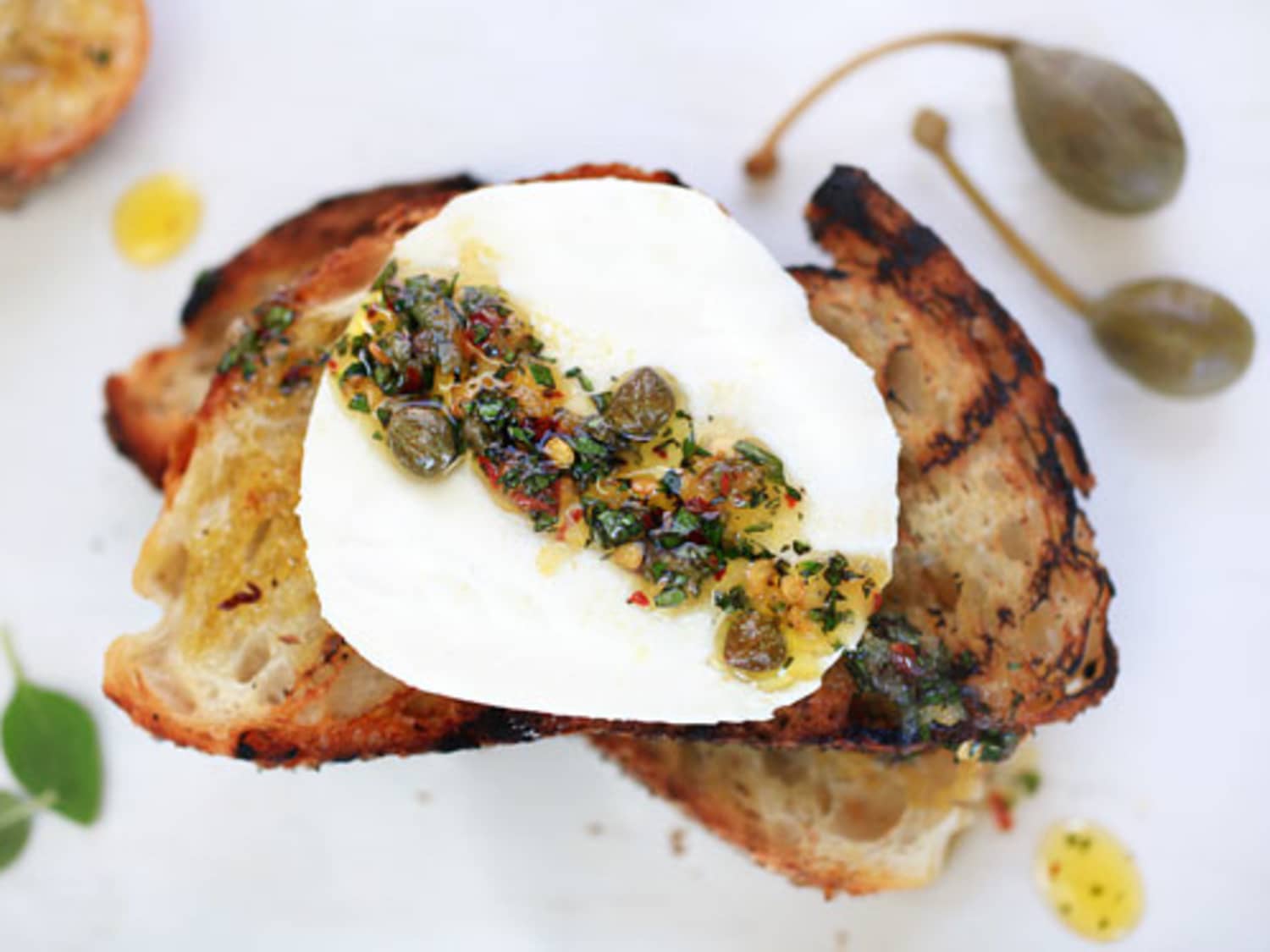 Cool Recipe Fresh Mozzarella Toasts With Spicy Herb Oil Kitchn