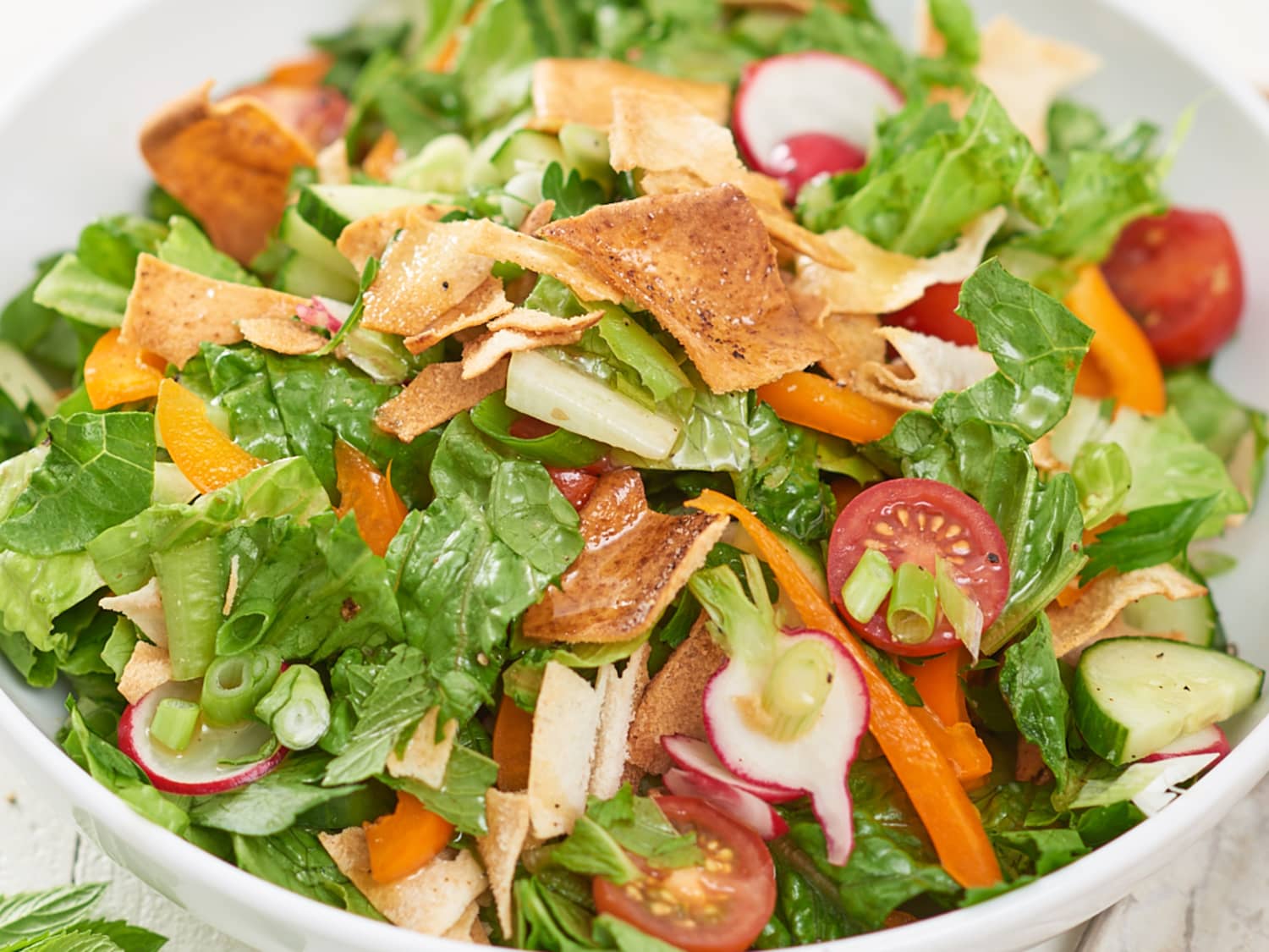 How To Make Fattoush Middle Eastern Bread Salad At Home Kitchn
