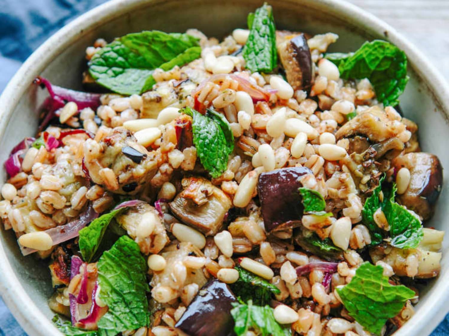 Recipe Farro Salad With Roasted Eggplant Caramelized Onion And