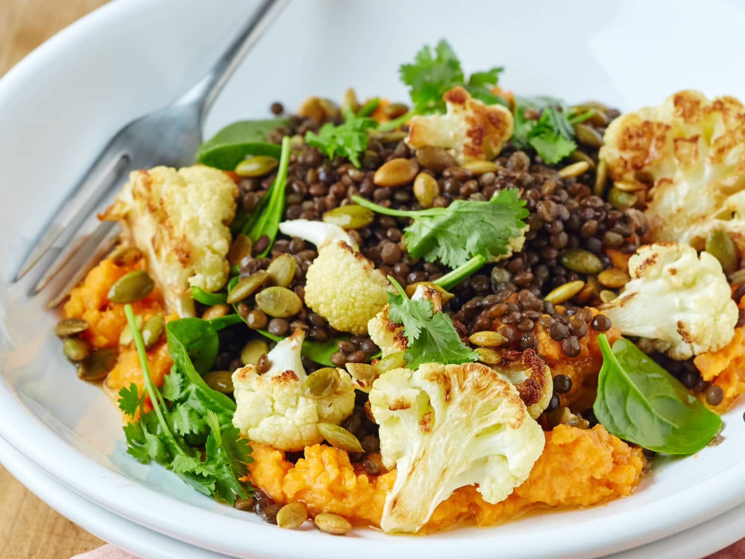 Recipe Roasted Cauliflower Lentil Bowl With Sweet Potato Hummus