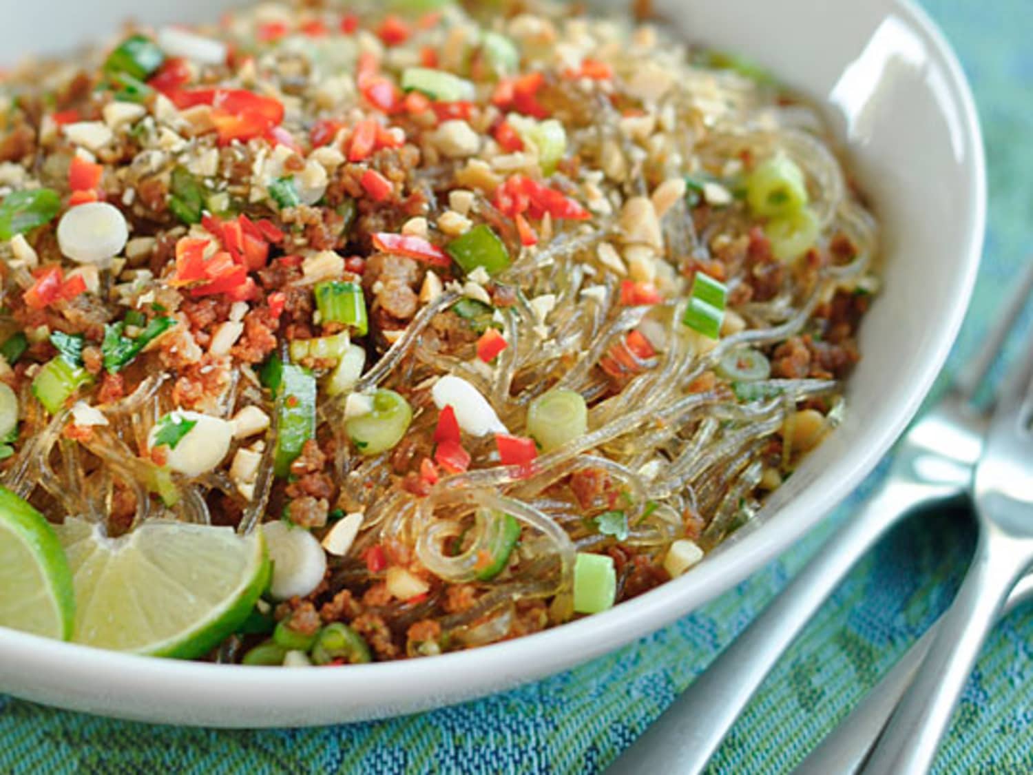 Thai Recipe Spicy Glass Noodles With Crispy Pork Yum Woon Sen Kitchn