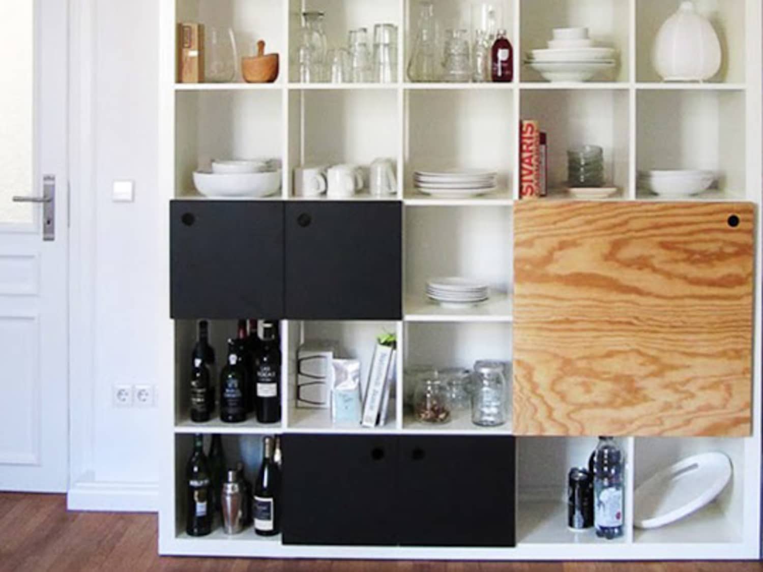 Turn An Ikea Expedit Shelf Into Custom Kitchen Storage And Hide The Messy Stuff Kitchn