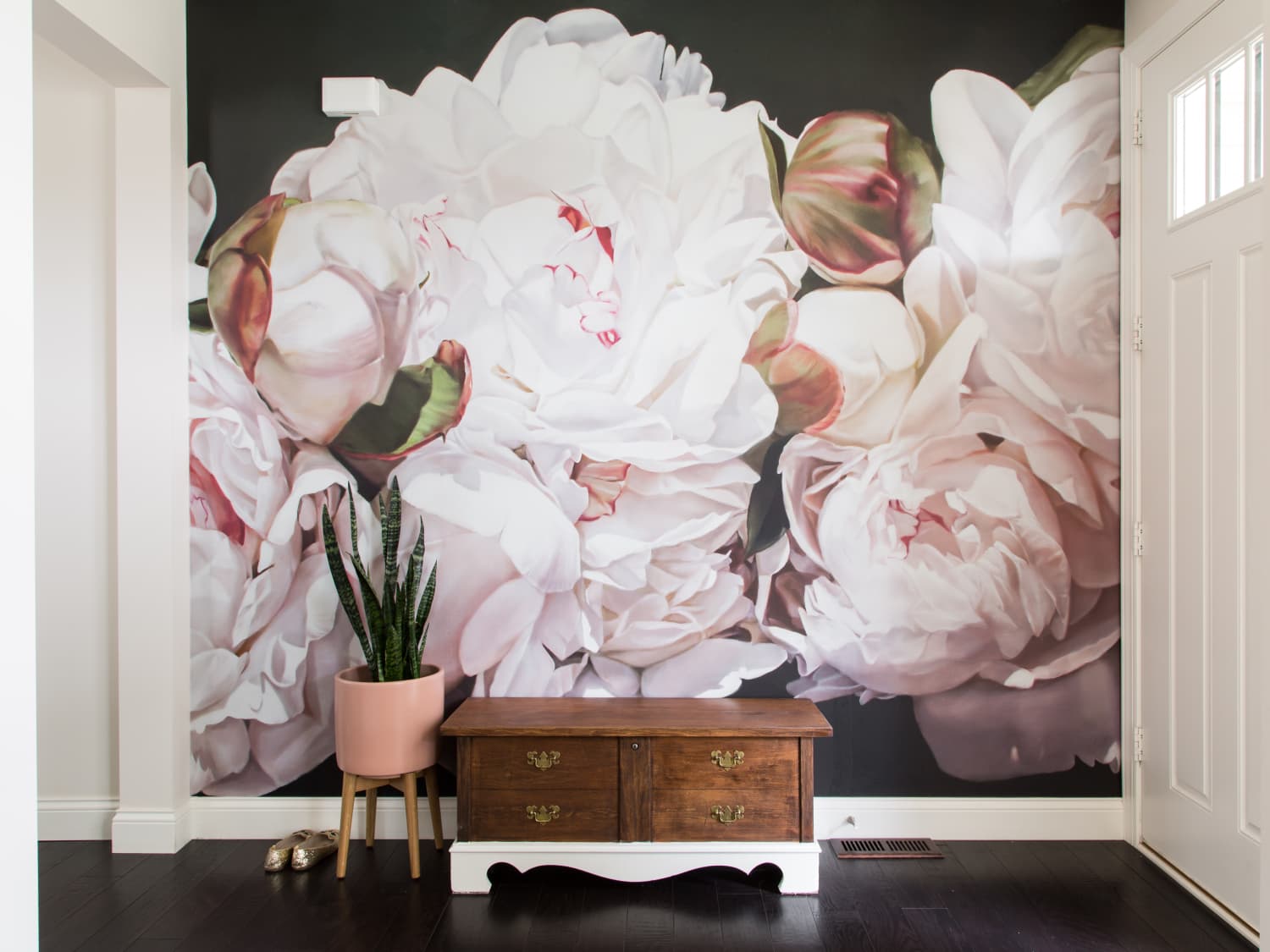 Large Dark Peony Floral Wallpaper Peel and Stick Dark Floral Wall Mural 