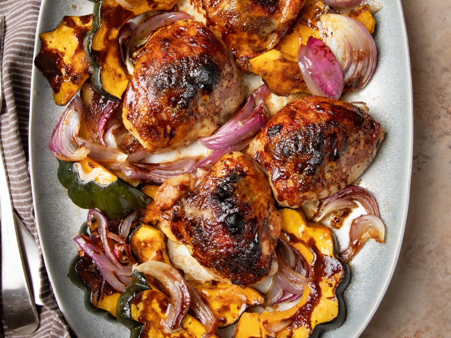 Balsamic Roasted Chicken Thighs with Acorn Squash and Sage