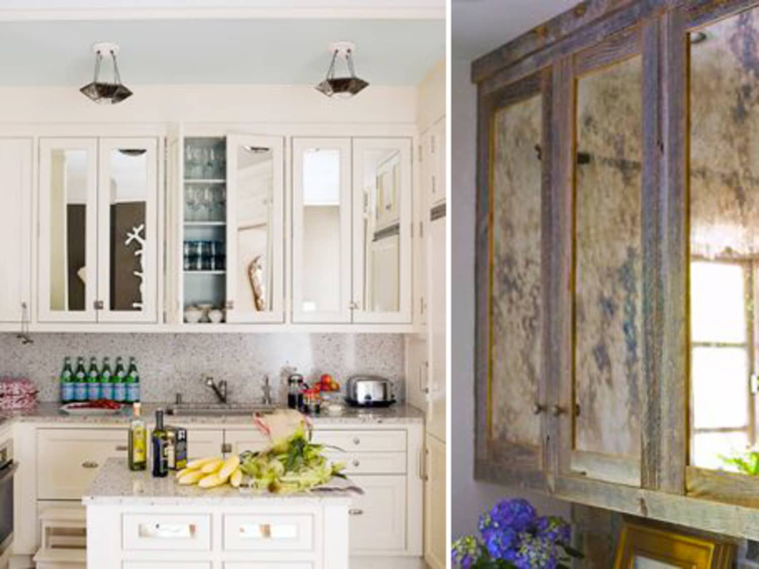 Diy mirrored kitchen deals cabinets