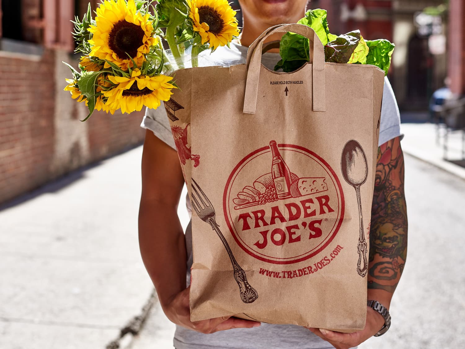 using the paper bag to wrap your bouquet adds the perfect finishing to, trader joes bouquet