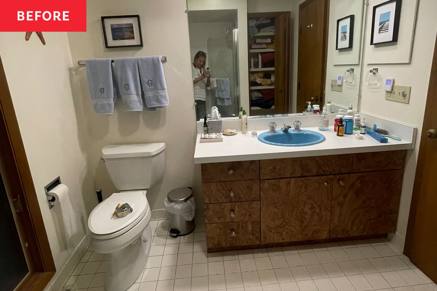 Before and After: A Mid-Century Modern Bathroom Gets a Facelift, But Keeps Its Blue Tub