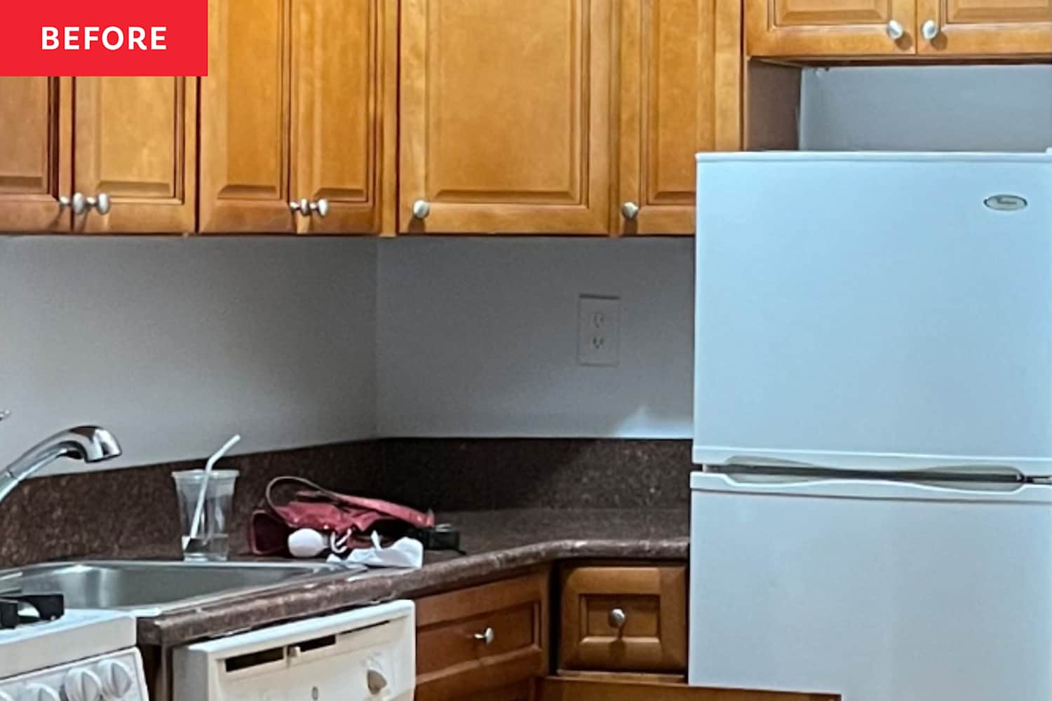 This $400 Kitchen Makeover Keeps the Brown Cabinets and Counters — and Adds Style Points