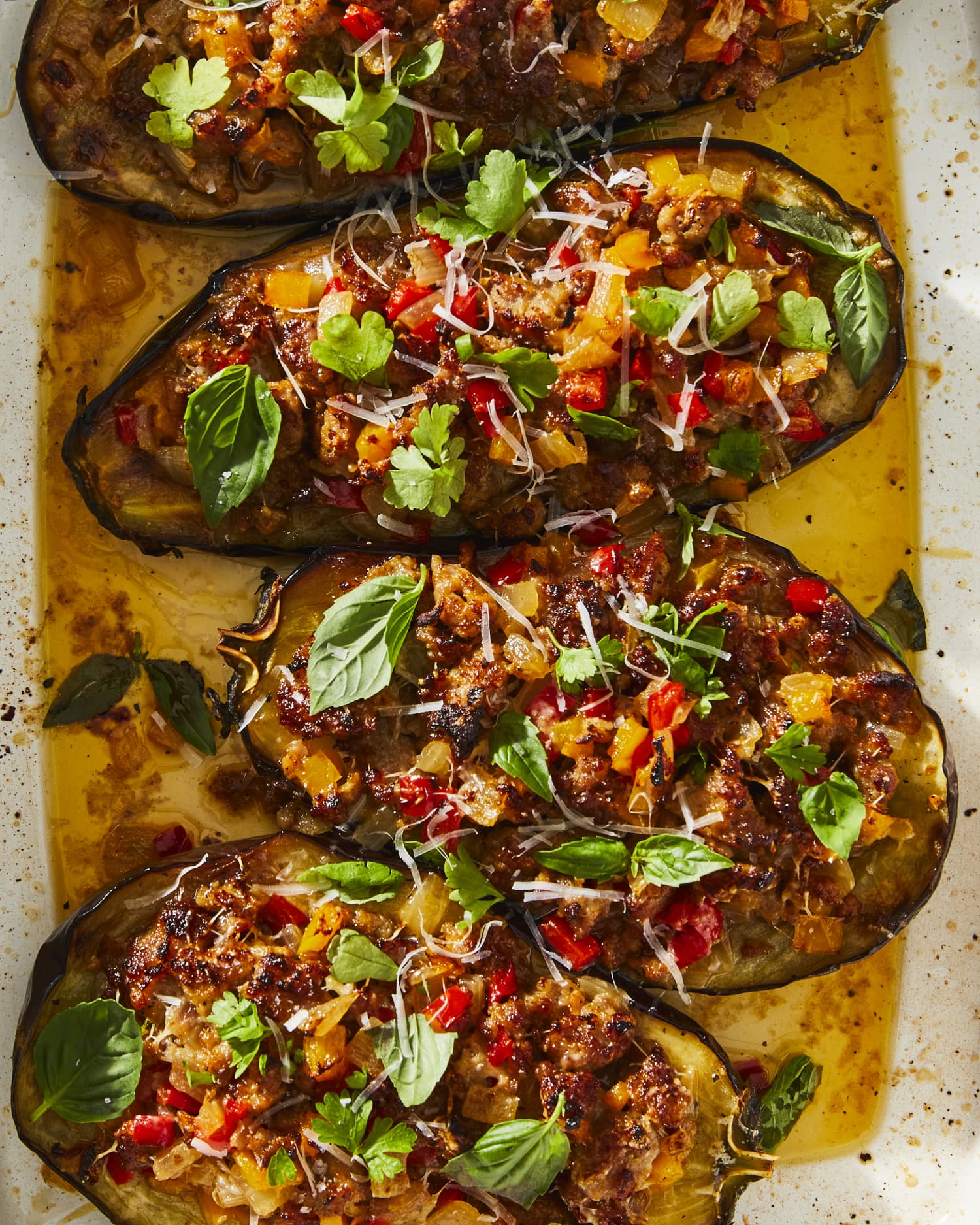 Stuffed Eggplant with Sausage and Peppers Is the Ultimate Late-Summer Supper