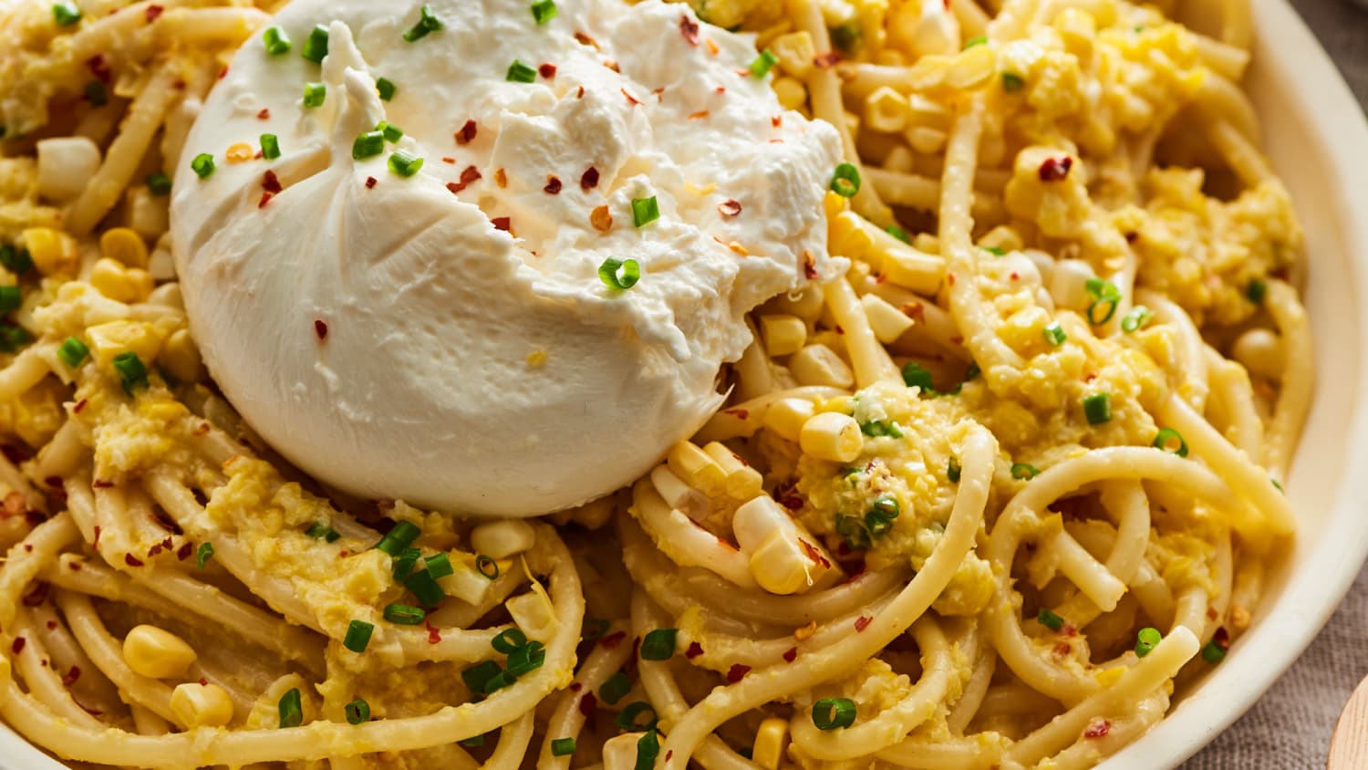 5-Ingredient Creamy Corn Bucatini with Burrata-image