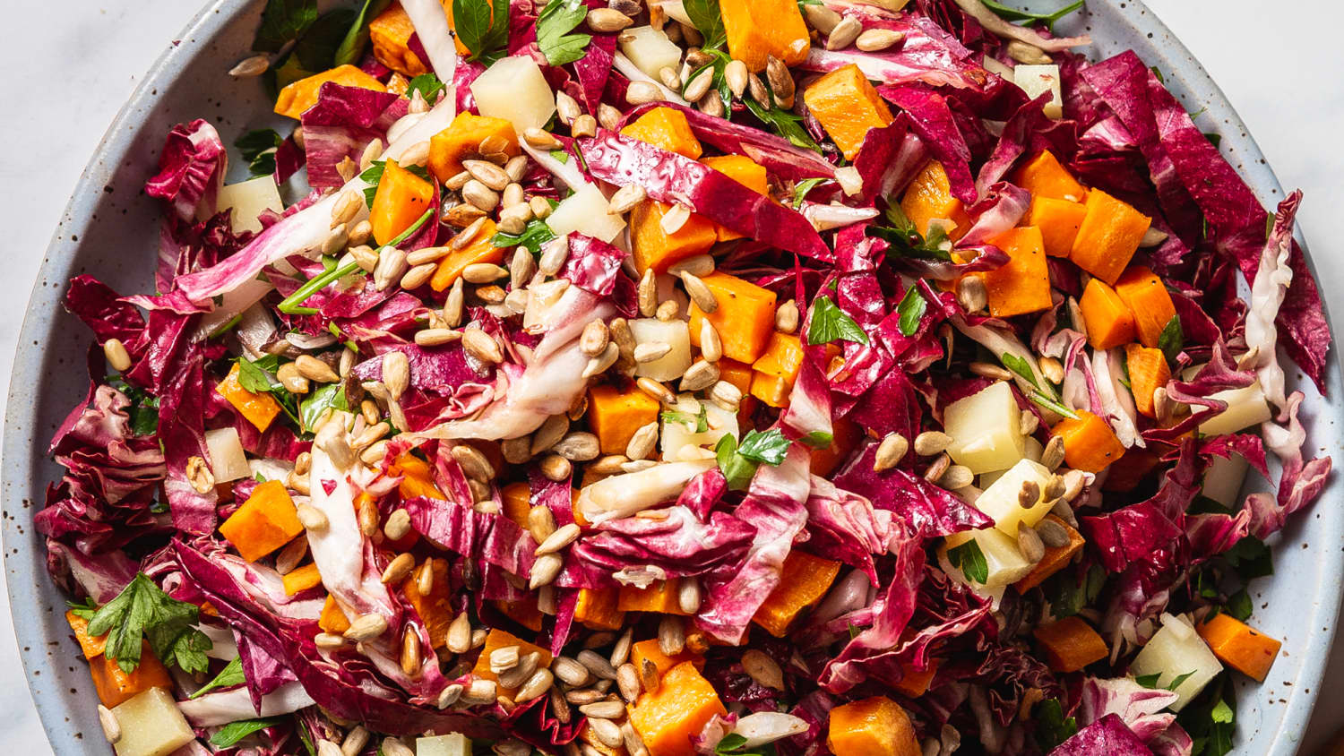 Raw And Roasted Radicchio Salad With Sweet Potato Manchego And