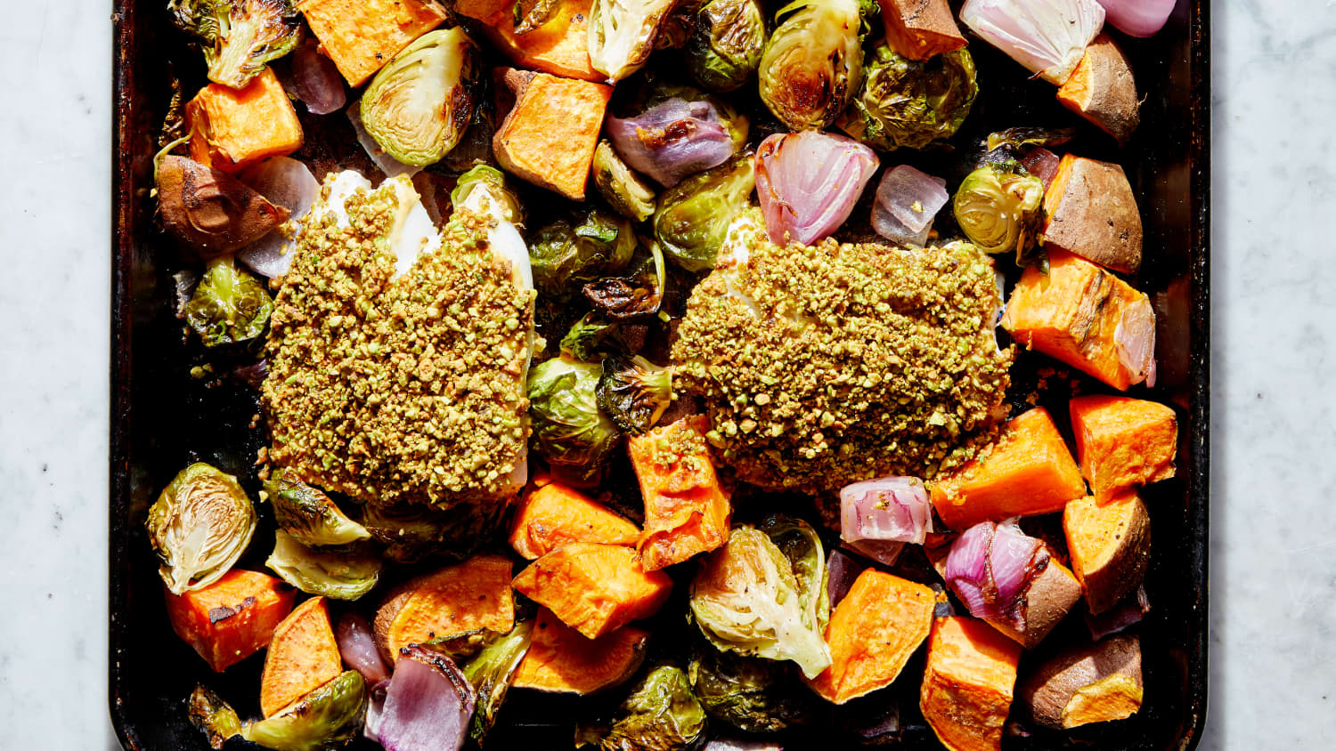 Sheet Pan Pistachio-Crusted Cod with Fall Vegetables-image