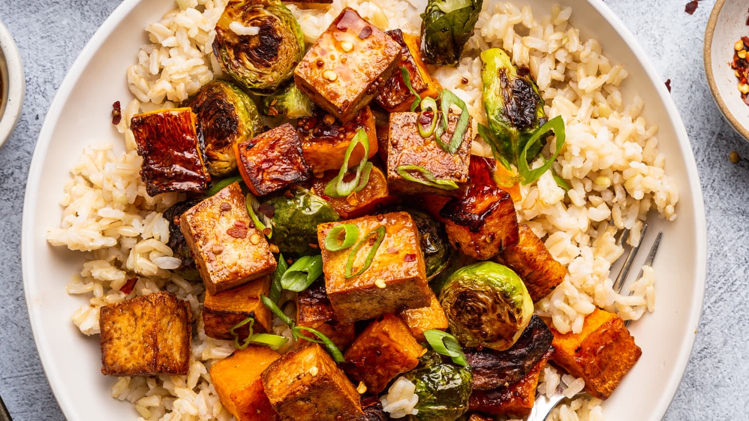 Crispy Tofu Bowl with Caramelized Fall Veggies