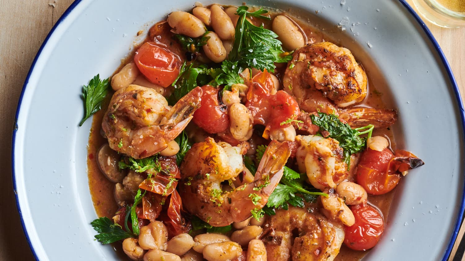 Garlicky Sautéed Shrimp with Creamy White Beans and Blistered Tomatoes-image