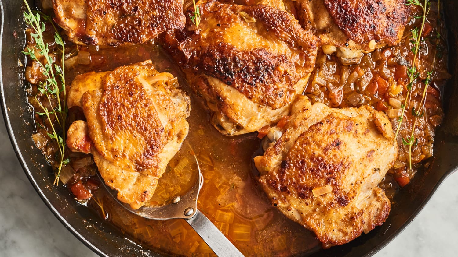 Jamaican Brown Stew Chicken with Herb-Roasted Potatoes Recipe-image