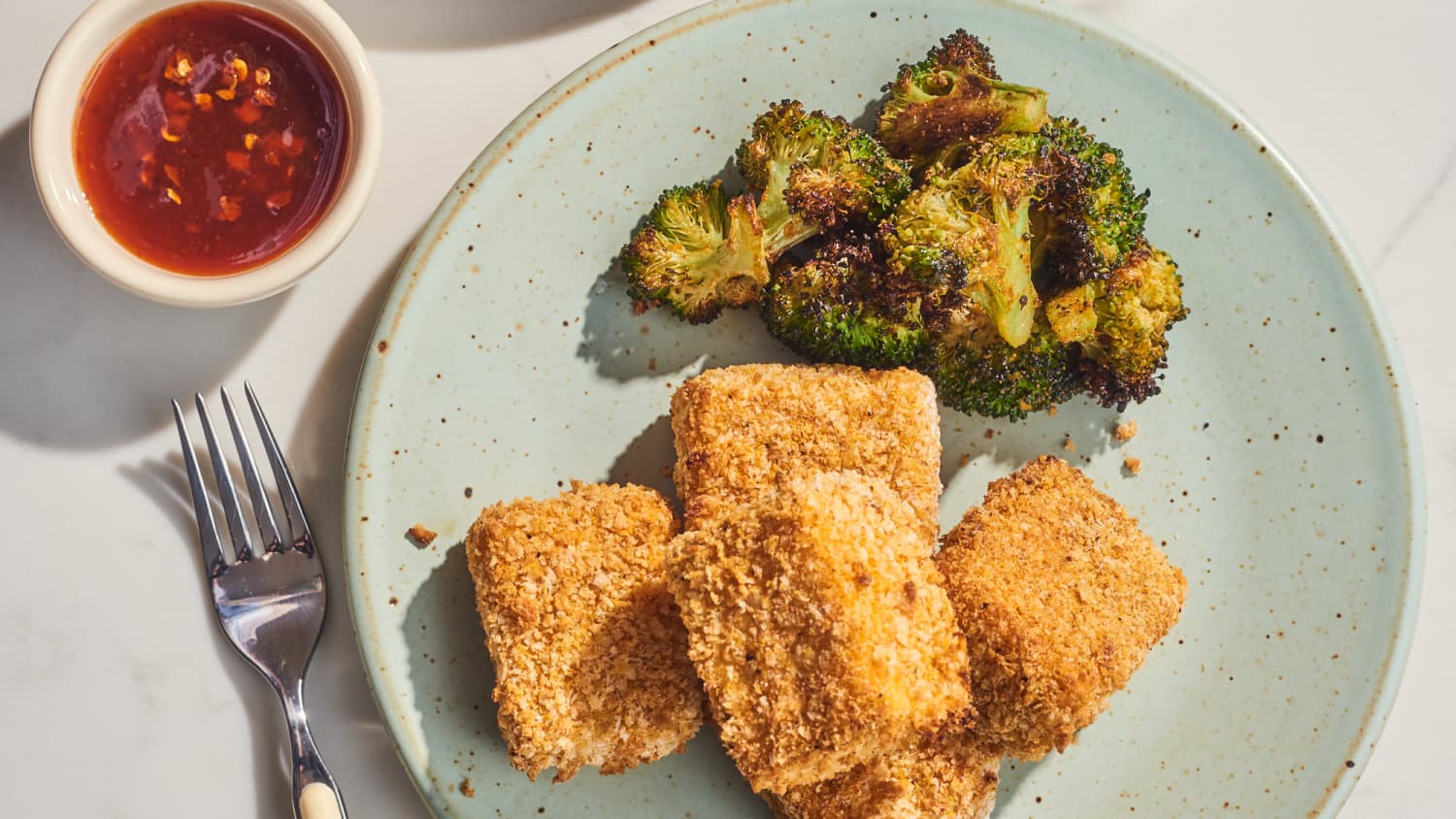 Air Fryer Tofu Nuggets with Smoky Broccoli Recipe-image