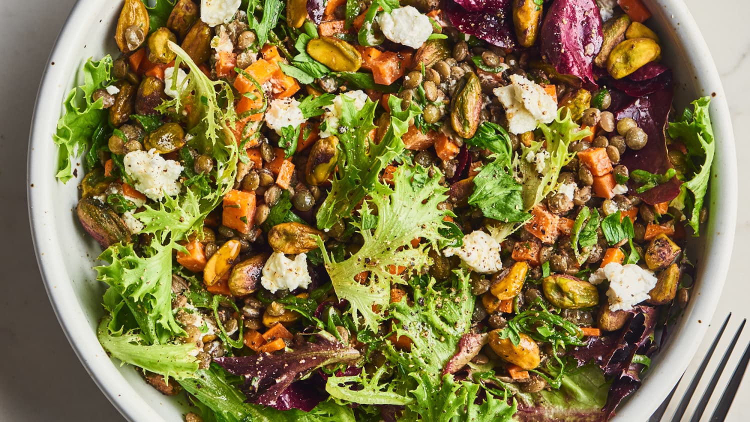 Herby French Lentil Salad with Carrots, Goat Cheese, and Pistachios-image