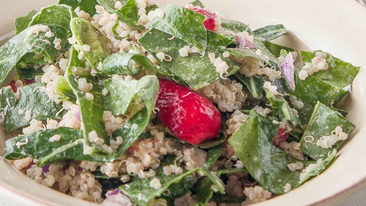 Collard Green Salad with Strawberries & Tahini Dressing-image