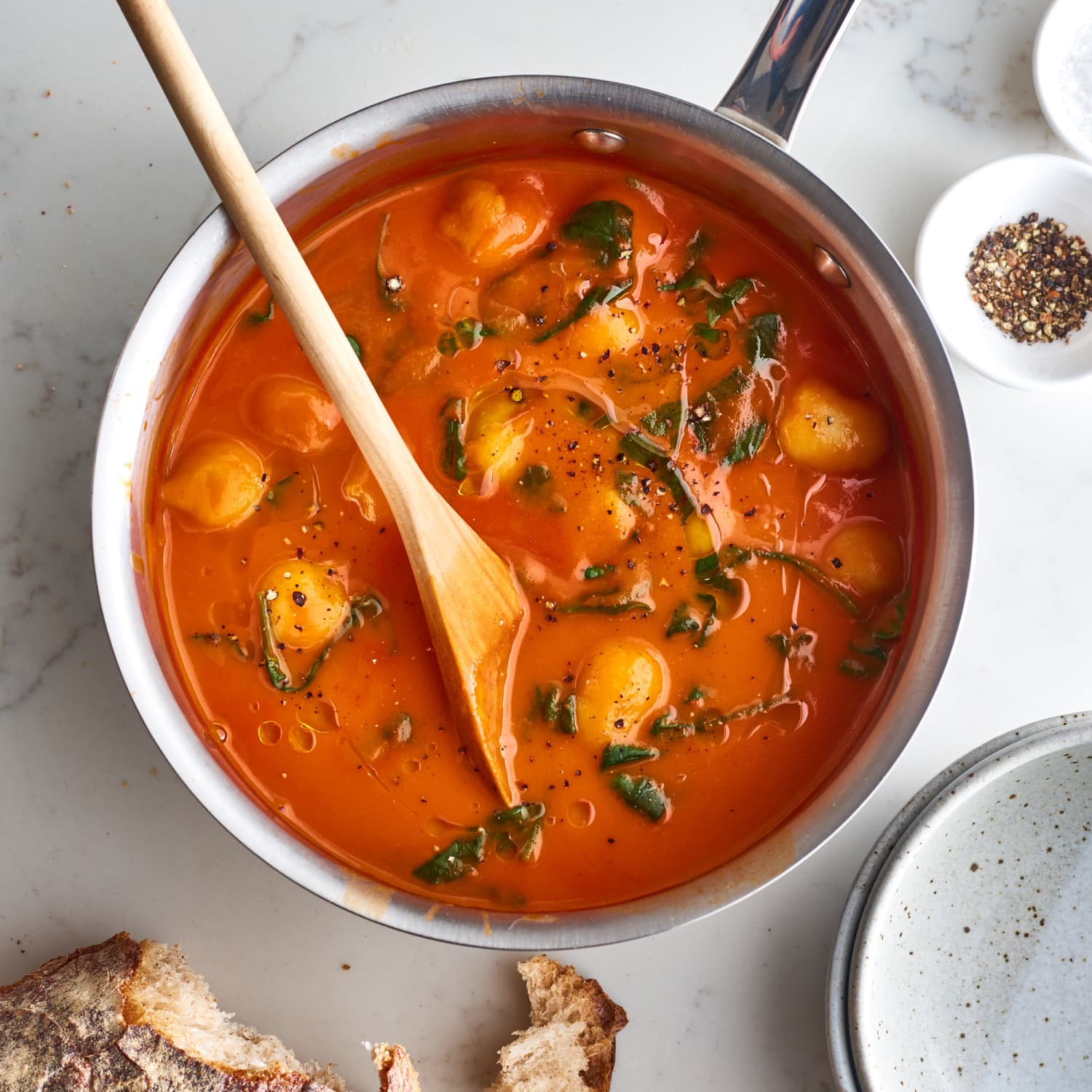 Trader Joe S Tomato Soup Recipe Idea Stuffed Gnocchi And Spinach Kitchn