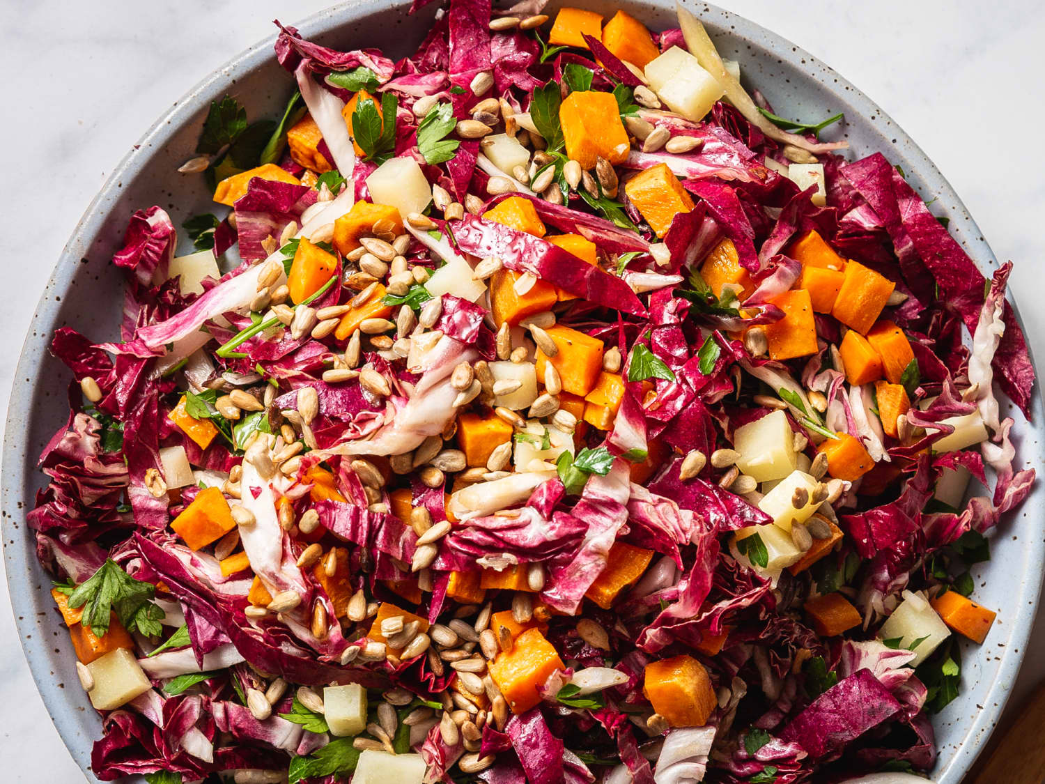 Raw And Roasted Radicchio Salad With Sweet Potato Manchego And
