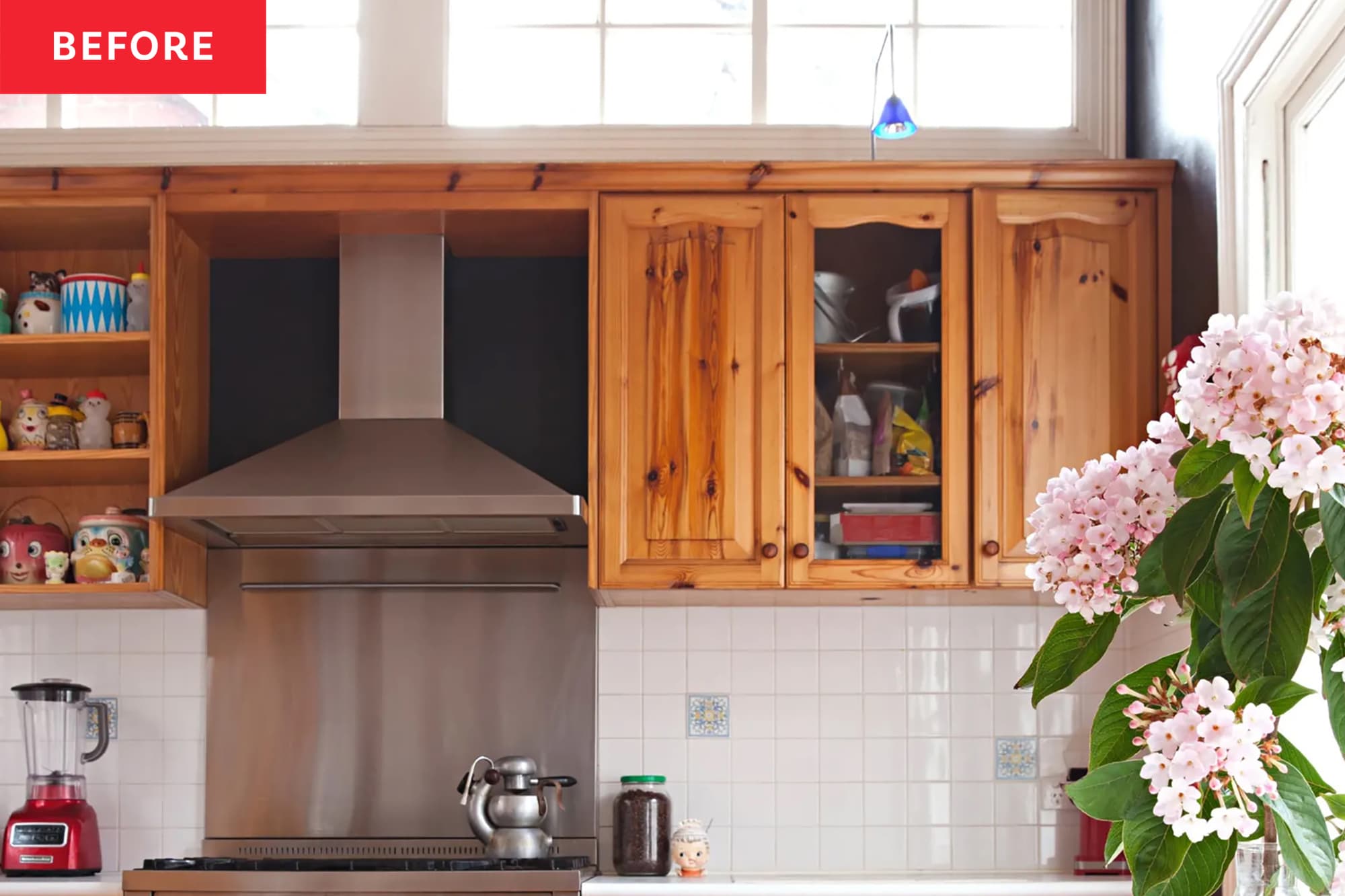 Before and After: Green Cabinets and a Pink Backsplash Add Drama to This Dark 