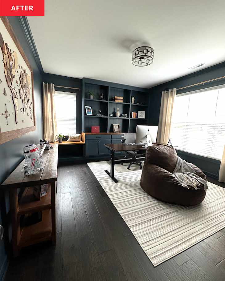 A Home Office Redo Makes Navy & Dark Wood a Must-Try Combo