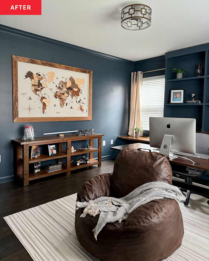 A Home Office Redo Makes Navy & Dark Wood a Must-Try Combo