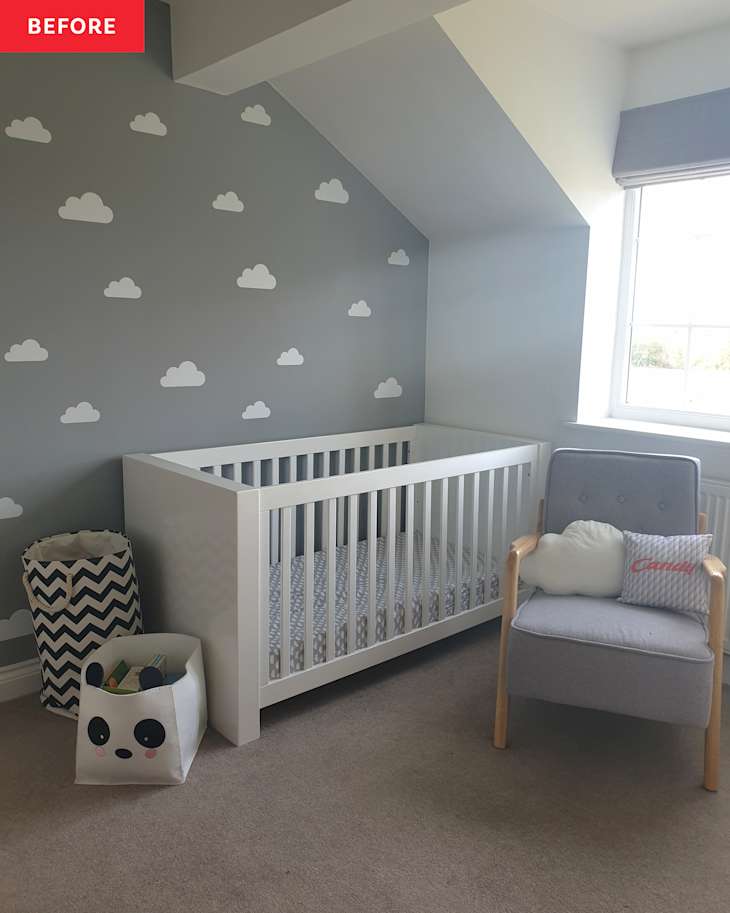 Cloud decals in kids room before renovation.