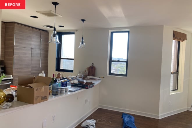 Before &; After: Warm Neutrals and Gold Accents Brighten an “Uninviting” Kitchen