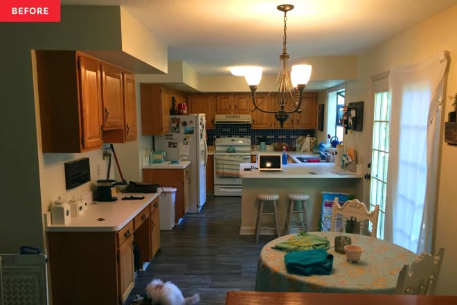 Before & After: Dated Orange ’80s Cabinets Get a “Charming” Rustic Farmhouse Makeover
