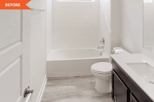 Before and After: A Quick $100 Refresh Gives This Plain Bathroom Some Much-Needed Personality