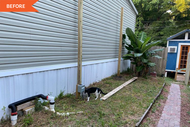 A Patch of Grass Turned Into a DIY “Tropical Oasis” Patio