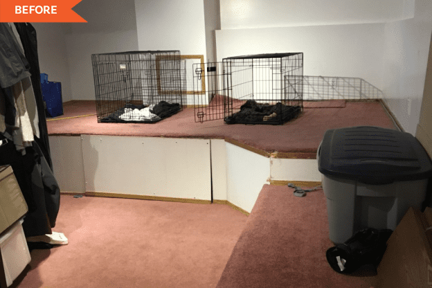 Before and After: A Pink-Carpeted Basement Becomes a Gorgeous, Storage-Packed Dining Space