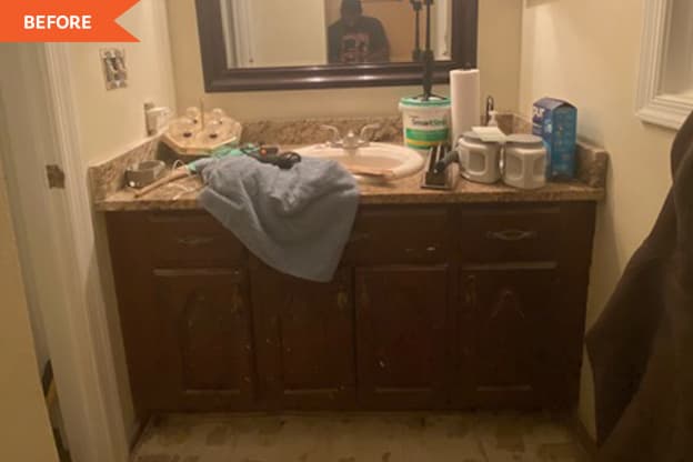 Before and After: An Overwhelmingly Brown Bathroom Gets a Glam Glow Up for $907 Exactly