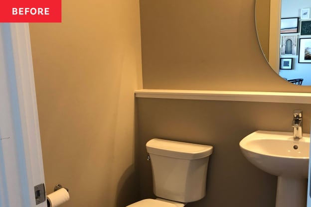 Before and After: A Luxe Powder Room Redo Proves Neutrals Don't Have to Be Boring