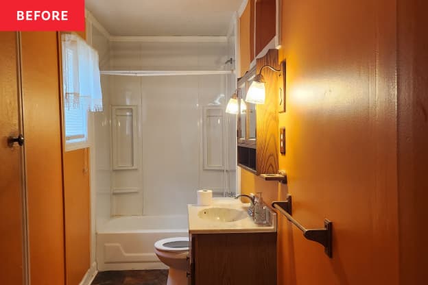 Before and After: My Pumpkin-Orange Bathroom's Makeover Is a True Cinderella Story