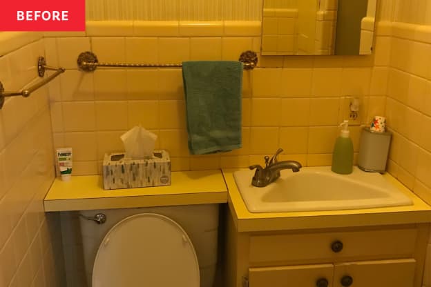 Before and After: A Yellowing Bathroom Gets a Luxe Redo That Leaves No Detail Untouched