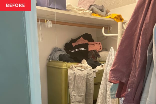 B&A: This Closet Makeover Features a Creative Laundry Basket Organizing System