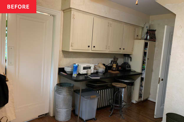 Before and After: A Design Couple's IKEA Hack Turns a Dated Kitchen into a Cherry Wood-Clad Stunner