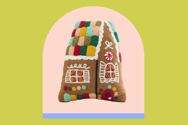 This Gingerbread House Throw Pillow from Pottery Barn Kids Will Make Your Holiday So Much Sweeter