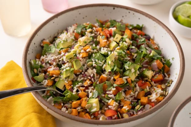 Try This Roasted Veggie Rice Salad for Its Creamy Avocado Dressing