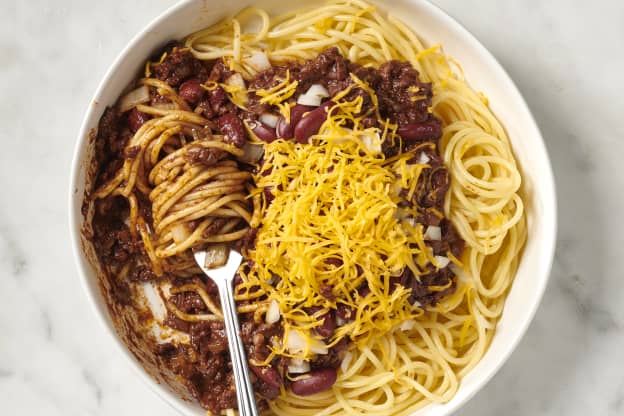 This Midwestern Chili Has Beans and Is Served Over Spaghetti