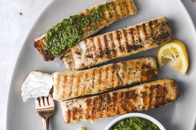 Grilled Halibut with Lemon Basil Pesto Is a Summer Weeknight Win