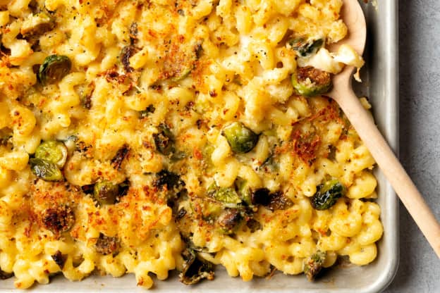 Sheet Pan Mac and Cheese with Brussels Sprouts Is the Best of Both Worlds 