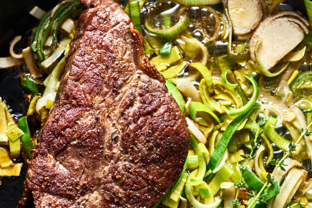 Butter-Basted Steak with Melted Leeks Is the Ultimate Dinner for Two