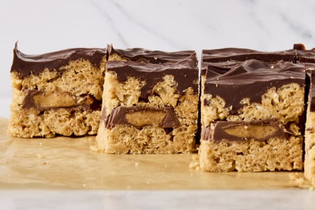 My Peanut Butter Cup Rice Krispies Treats Taste Even Better than a Reese's