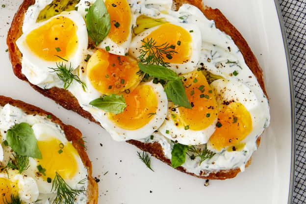 Need a Break from Avocado Toast? Try This Smashed Egg Toast with Yogurt.