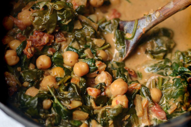 Recipe: Braised Coconut Spinach & Chickpeas with Lemon