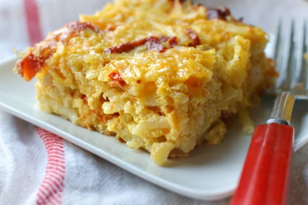 Cheesy Potato Breakfast Casserole Is Filled with Flavorful Sun-Dried Tomatoes