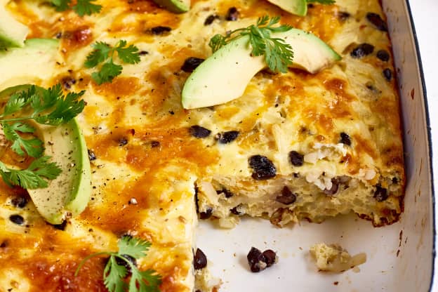 Breakfast Burrito Egg Casserole Is Loaded with Beans, Chiles, and Cheese